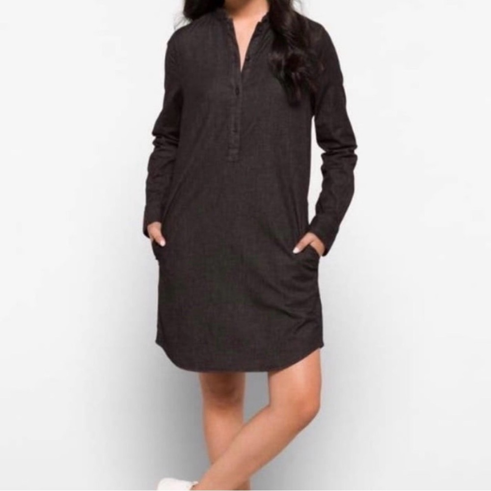Universal Standard Hannah Denim Shirt Dress Black Long Sleeve Stretch Sz 4XS